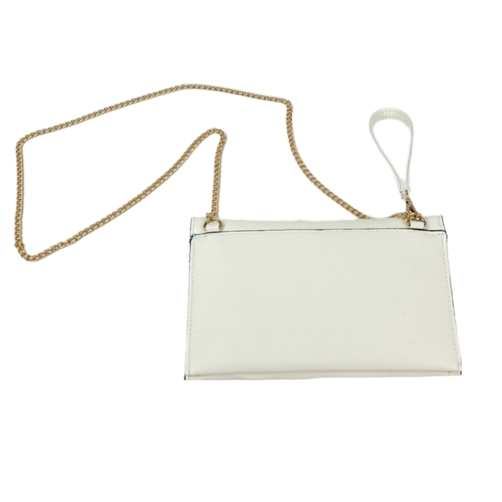 Pearl Clutch White Cream Purse Handbag w/ Gold Chain - Picture 4 of 7